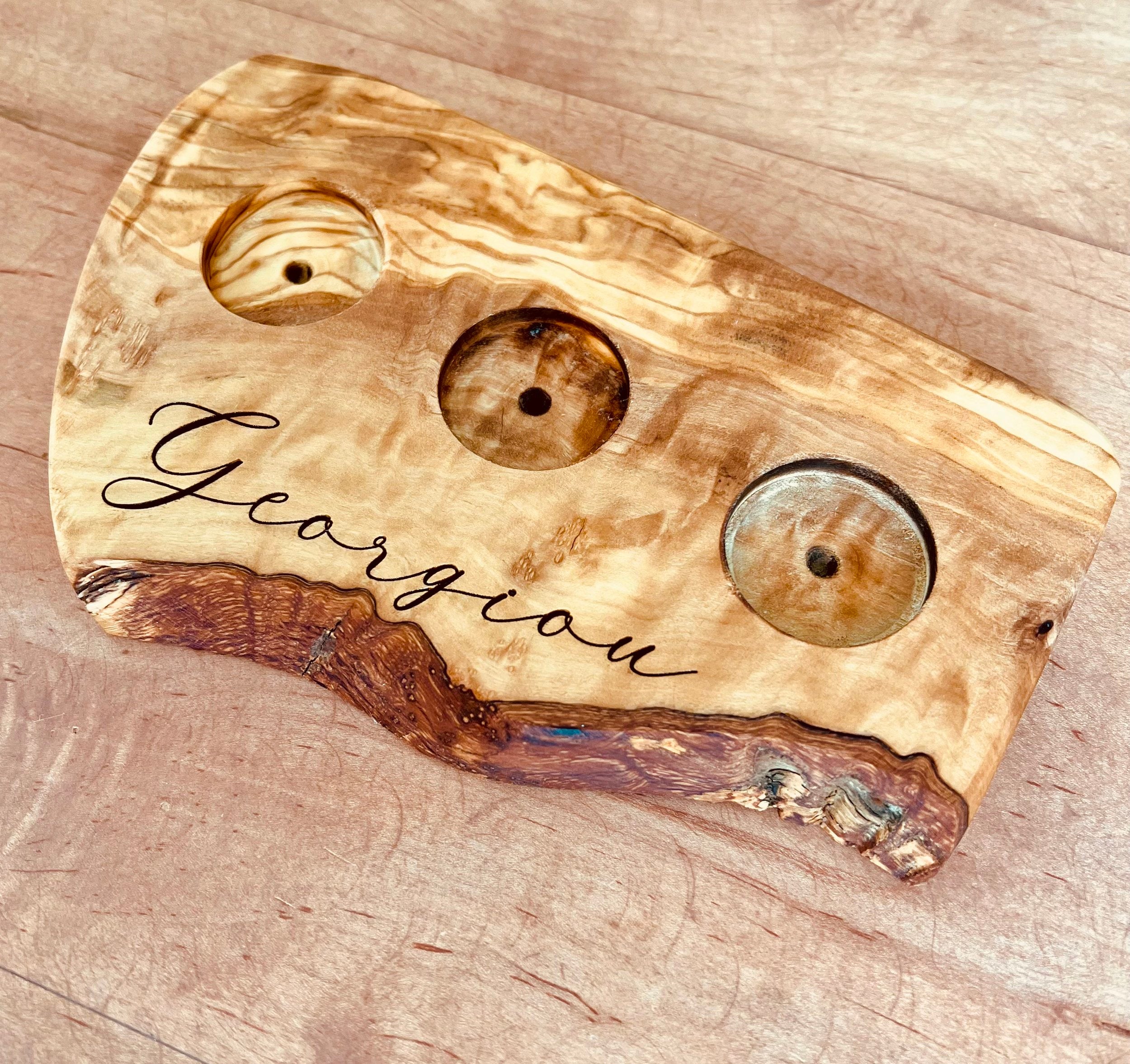 Olive wood tea light candle holder set